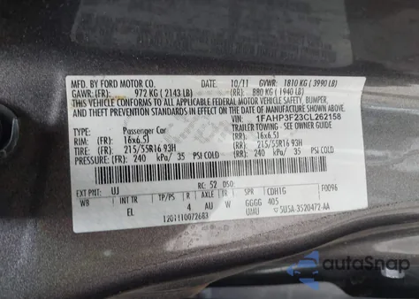 2012 Ford Focus Se z USA, uszkodzony, nr VIN 1FAHP3F23CL262158